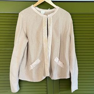 Chico's Woven, Raw Edge, and Rhinestone Cardigan